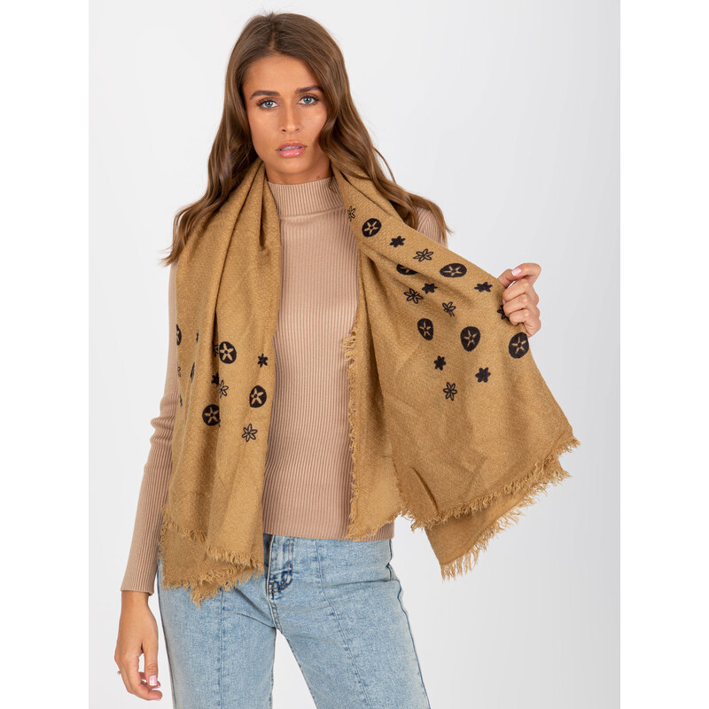 BASIC Béžový dámsky šál s potlačou -AT-CH-23502-1.51-beige 37318235