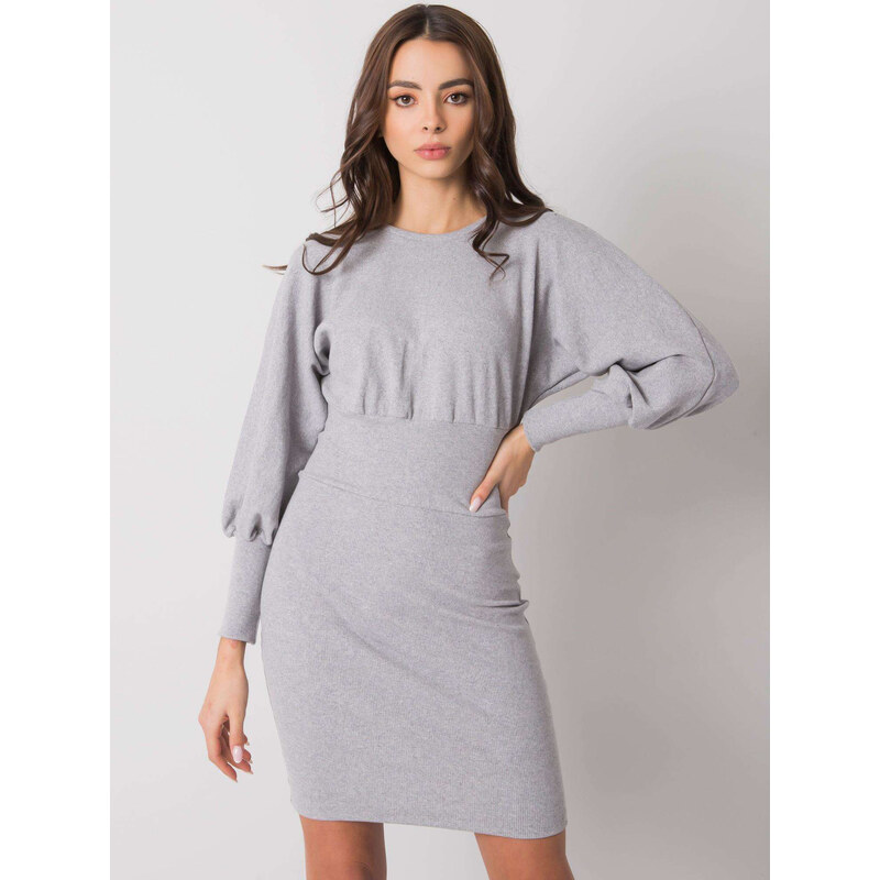 RUE PARIS Svetlo sivé rebrované mini šaty RV-SK-6079.65-gray 57948684