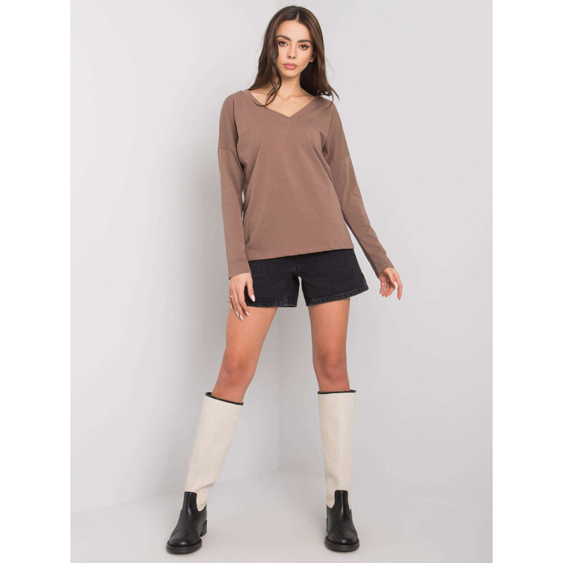 RUE PARIS Hnedé dámske tričko s výstrihom na chrbte RV-BZ-7315.39X 57948704