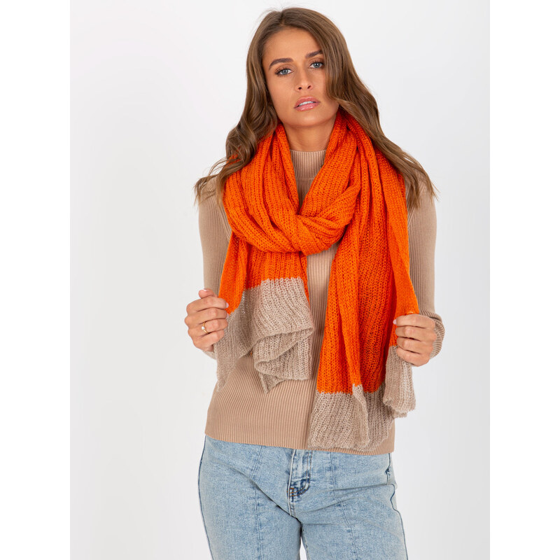 BASIC Oranžový šál z mohéru s béžovým lemovaním -AT-SZ-1942.94P 37799283