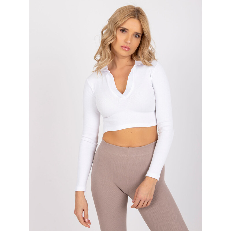 RUE PARIS Biely crop top Flores s golierom RV-BZ-7563.02-white 57949271