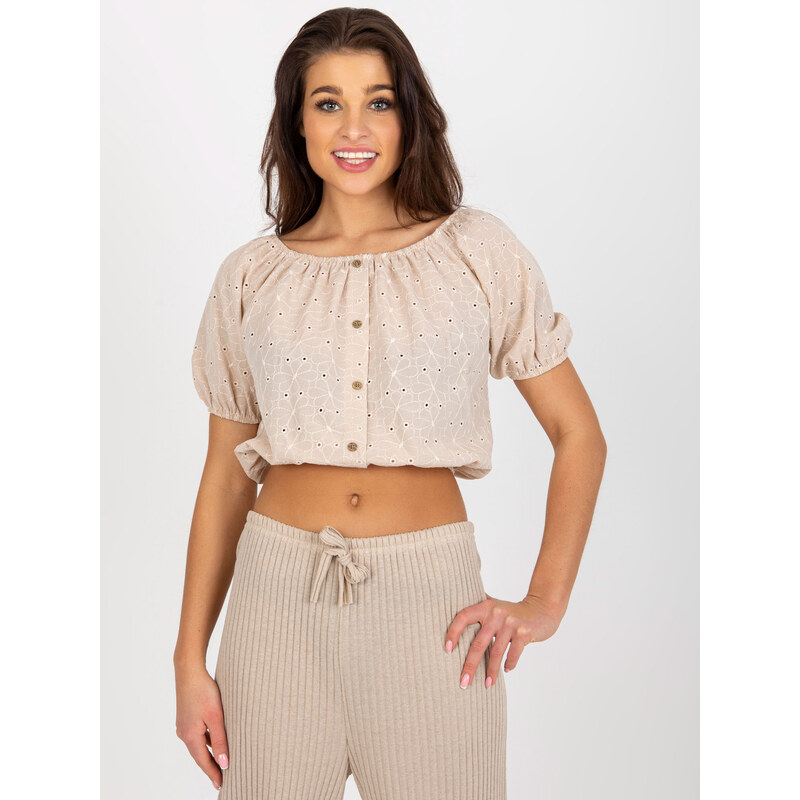 BASIC Béžový bavlnený blúzkový crop top LK-BZ-508934.24-beige 44453566