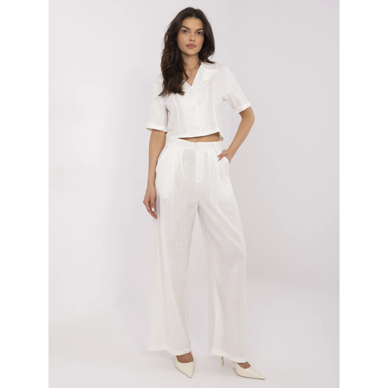 BASIC Smotanová dámska ľanová súprava s krátkou košeľou NM-KMPL 63233202