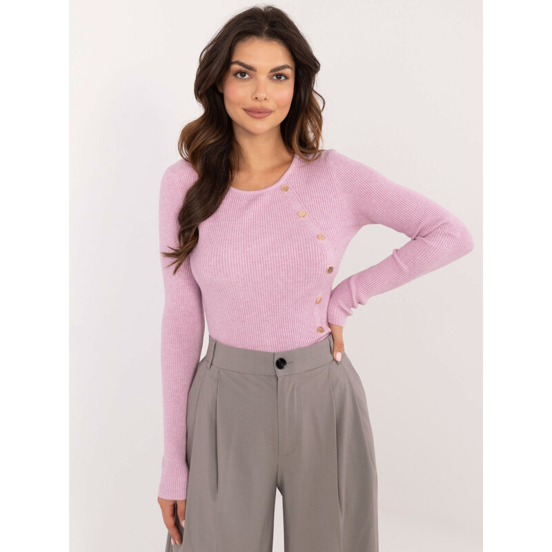 ITALY MODA Svetlofialový rebrovaný sveter s ozdobnými cvočkami AT-SW 58151866