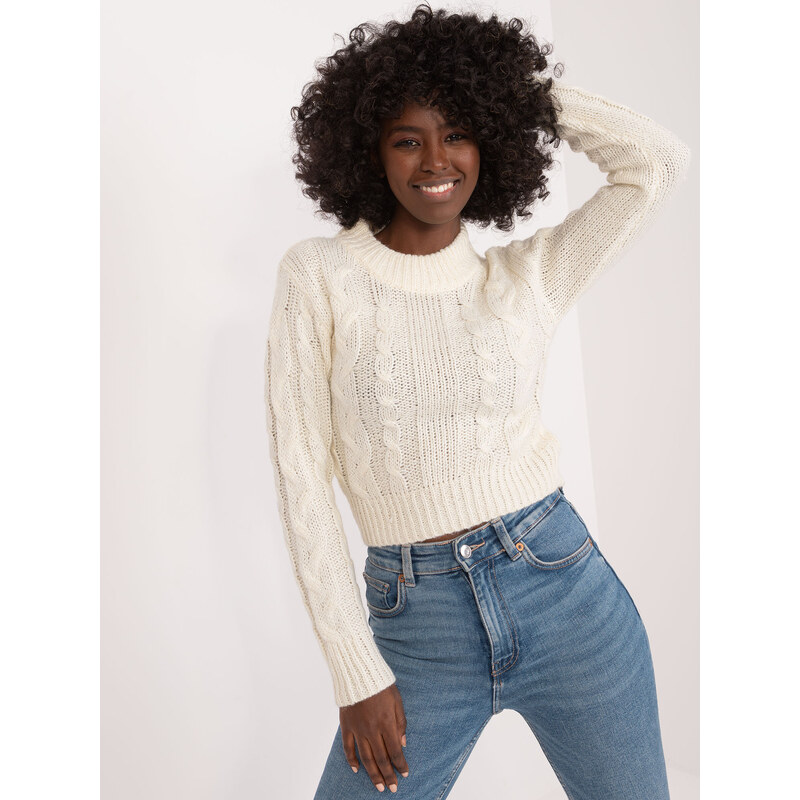 BASIC Smotanový sveter s vrkôčikovým vzorom -TW-SW-3001.05-ecru 49064200
