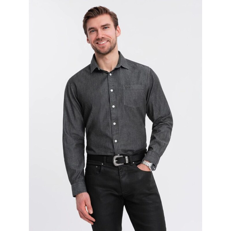 Ombre Clothing Módna čierna pánska košeľa V2 SHDS-0181 63047932