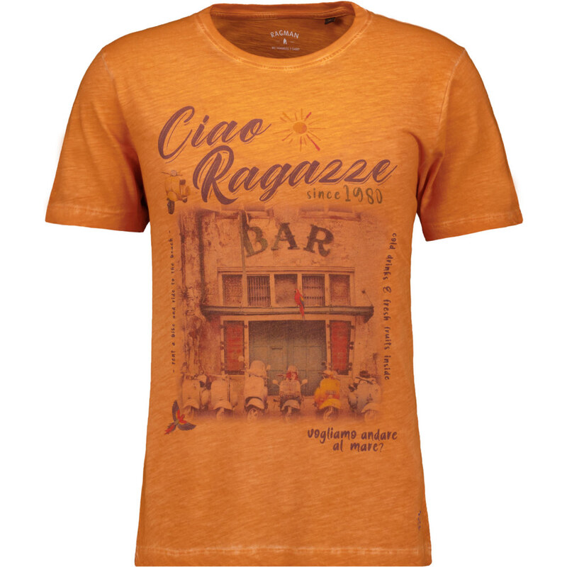 Pánske bavlnené oranžové jersey-print tričko RAGMAN 63053636