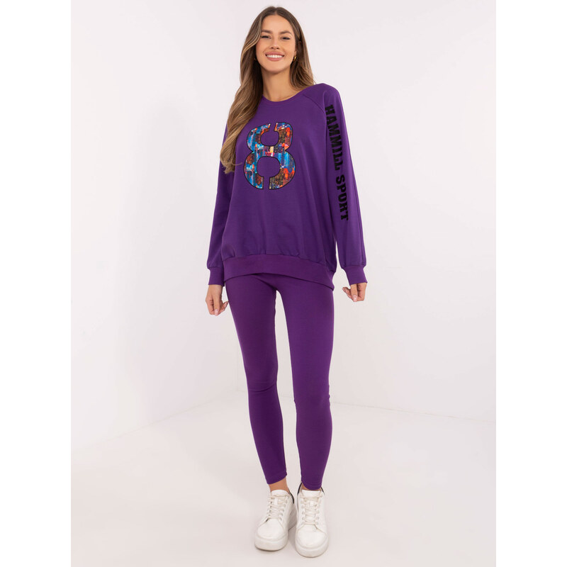 BASIC Tmavofialová melanžová tepláková súprava s nápisom EM-KMPL-850 61689855