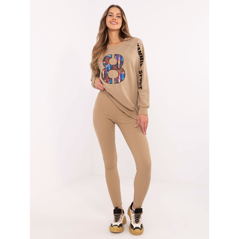 BASIC Tmavobéžová melanžová tepláková súprava s nápisom EM-KMPL-850 61689854