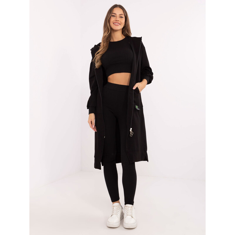 BASIC Čierna dámska trojdielna súprava s mikinou na zips EM-KMPL-851 61718240