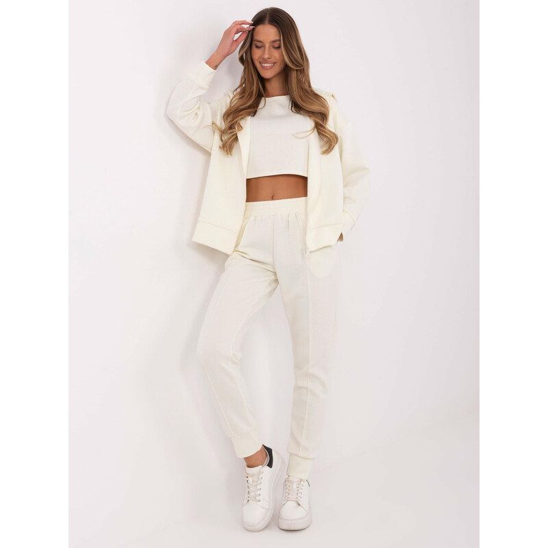 BASIC Smotanová dámska trojdielna tepláková súprava s topom LK-KMPL 61959042