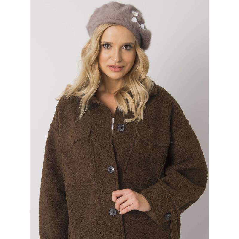 BASIC Tmavobéžový kožušinový baret s kamienkami AT-SK-BF38834-1-dark 29439852