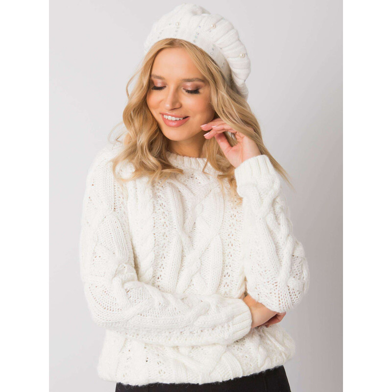 BASIC Smotanový baret s kamienkovým zdobením -AT-SK-DM-39055-ecru 29439848