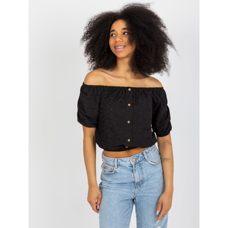 BASIC Čierny bavlnený blúzkový crop top LK-BZ-508934.24-black 44453571
