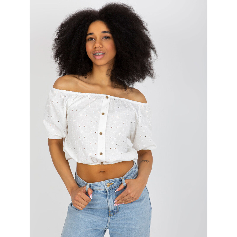 BASIC Smotanový bavlnený blúzkový crop top LK-BZ-508934.24-ecru 44453573