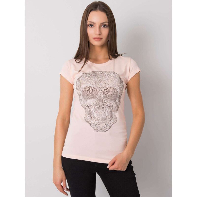 BASIC Svetlo ružové dámske tričko s potlačou lebky -em-TS-ES-21-532.18 25021788