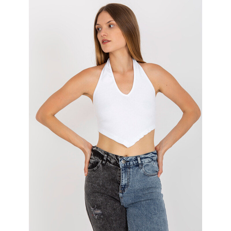 RUE PARIS Biely crop top s výstrihom RV-TP-8012.18-white 57950571