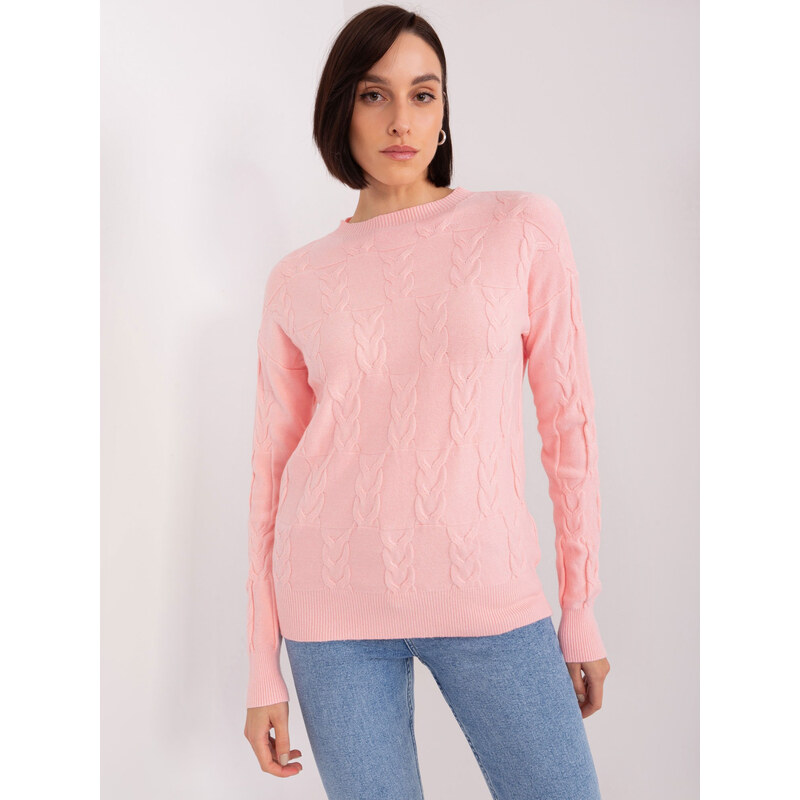 ITALY MODA Púdrový vrkôčikový sveter AT-SW-2340.22-light pink 57953817