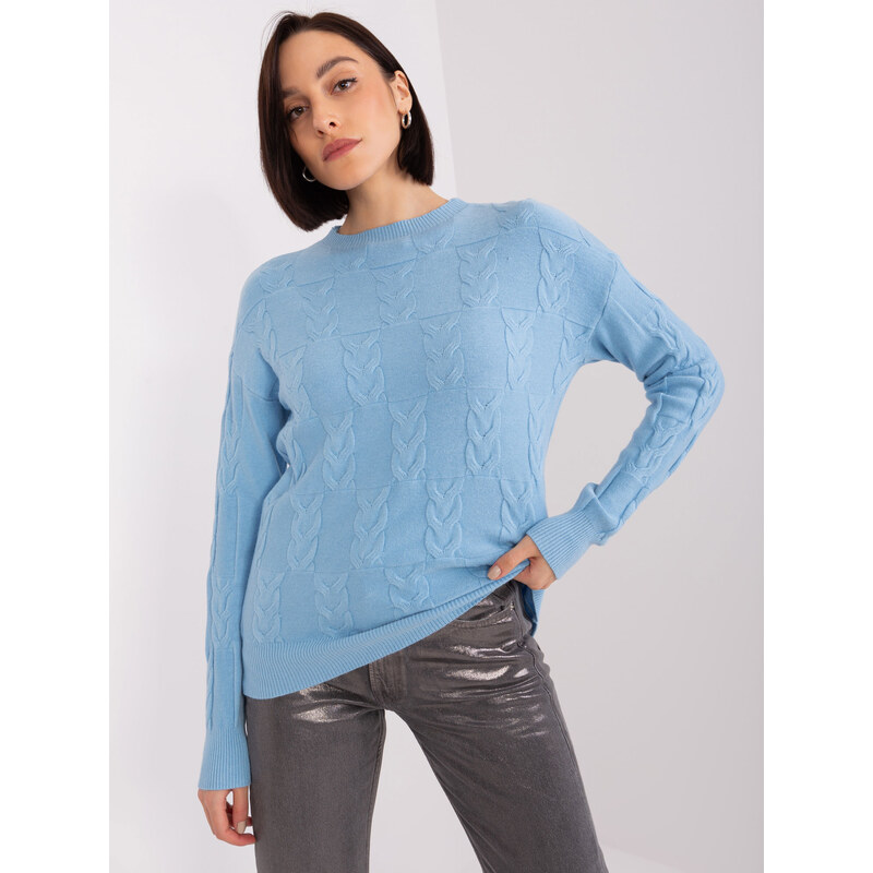 ITALY MODA Svetlomodrý sveter s vrkôčikmi -AT-SW-2340.43-light blue 57953832