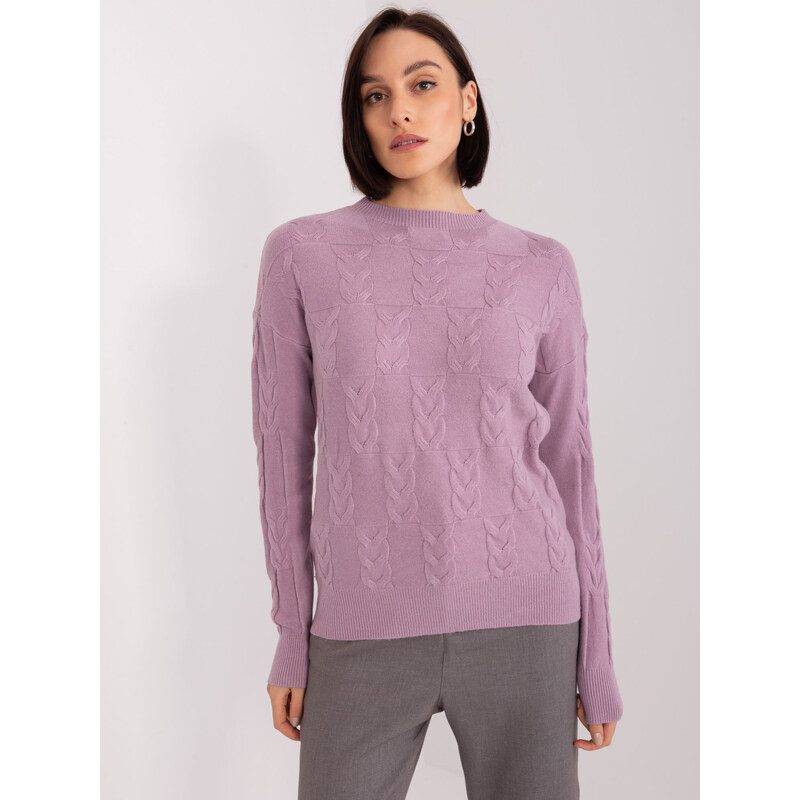 ITALY MODA Fialový sveter s vrkôčikmi -AT-SW-2340.43-viollet 57953833