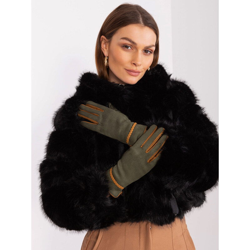 ITALY MODA Tmavé khaki elegantné rukavice AT-RK-238601.31P-dark khaki 57954126