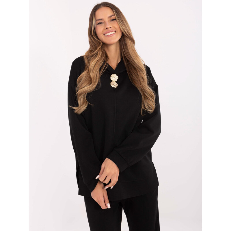 ITALY MODA Čierna dámska mikina so zlatými brošňami DHJ-BL-20510.68 66149372