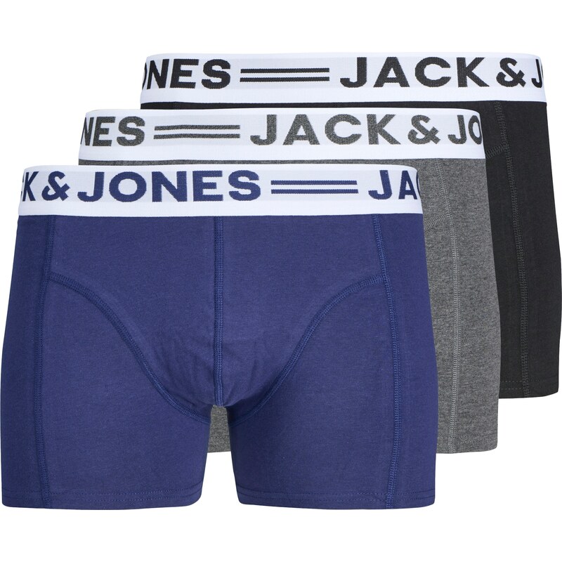 JACK & JONES Boxerky Sense tmavomodrá / tmavosivá / čierna / šedobiela 63069052