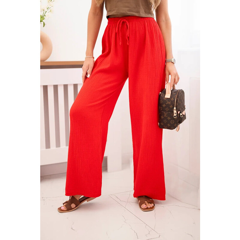 K-Fashion Mušelínové nohavice so širokými nohavicami červenej farby 63058172