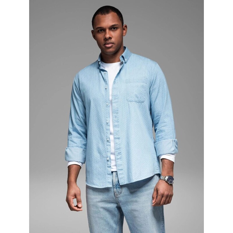 Ombre Clothing Svetlomodrá pánska košeľa s jemným vzorom V1 SHDS-0179 63072187
