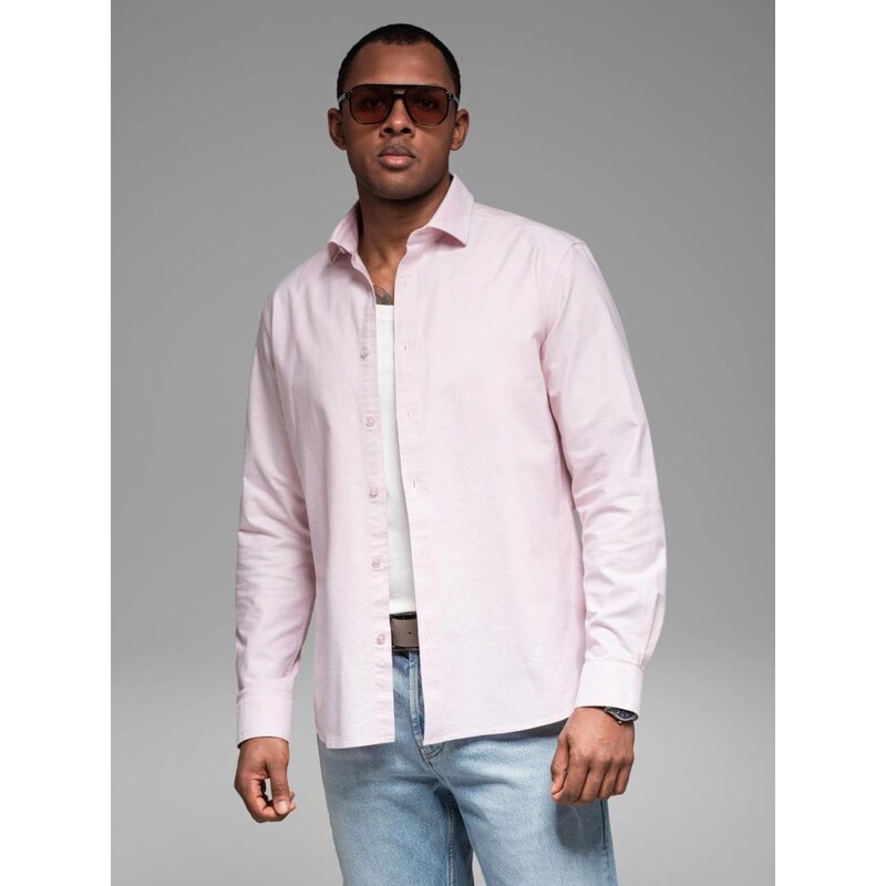 Ombre Clothing Trendy pánska broskyňová košeľa s dlhým rukávom V1 SHOS 63072189