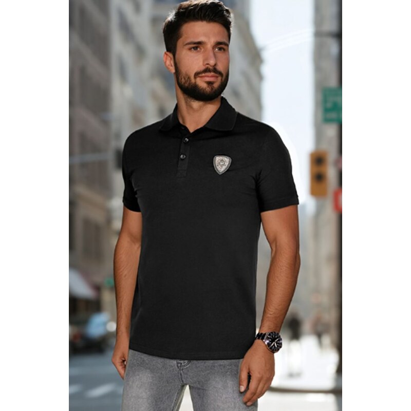 Dstreet Pánska čierna polokošeľa s výrazným logom 63072195