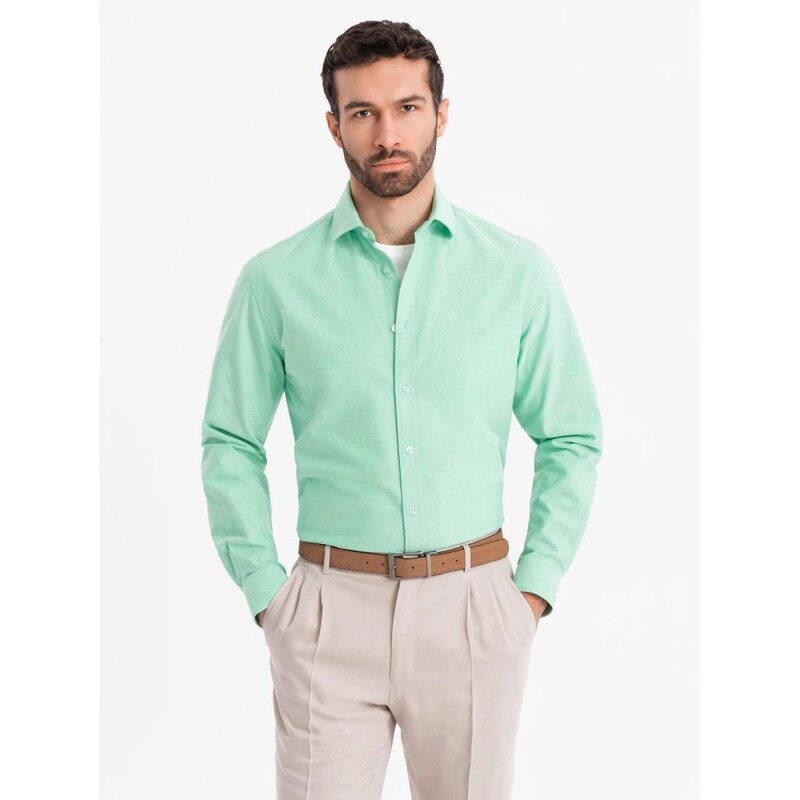 Ombre Clothing Trendy pánska mentolová košeľa s dlhým rukávom V4 SHOS 63072192