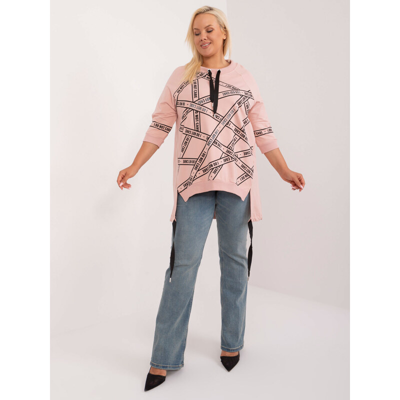 RELEVANCE Ružová mikinová tunika s potlačou a 3/4 rukávom -RV-TU-7598 57955735