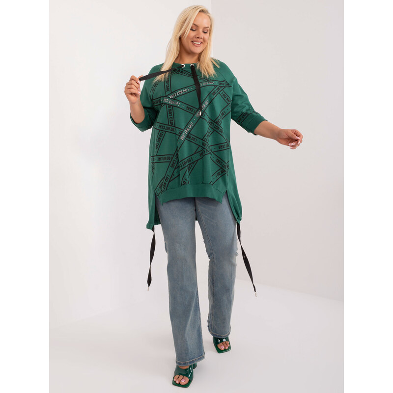 RELEVANCE Tmavozelená mikinová tunika s potlačou a 3/4 rukávom RV-TU 57955736
