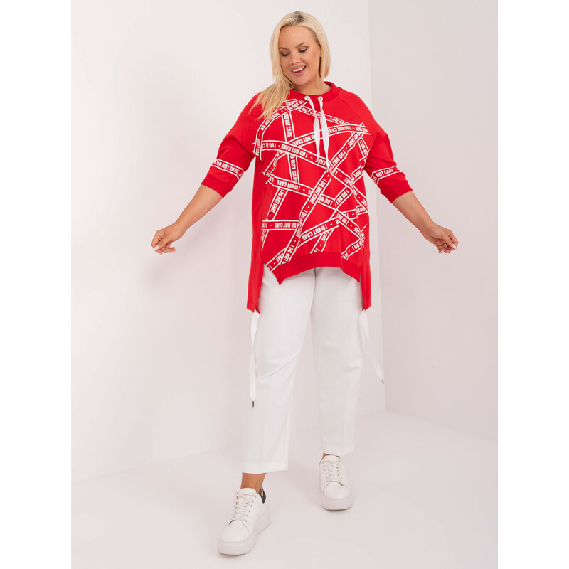 RELEVANCE Červená mikinová tunika s potlačou a 3/4 rukávom RV-TU-7598 57955739