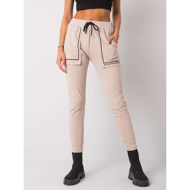 RELEVANCE Béžové bavlnené tepláky RV-DR-7035.70-beige 57948198