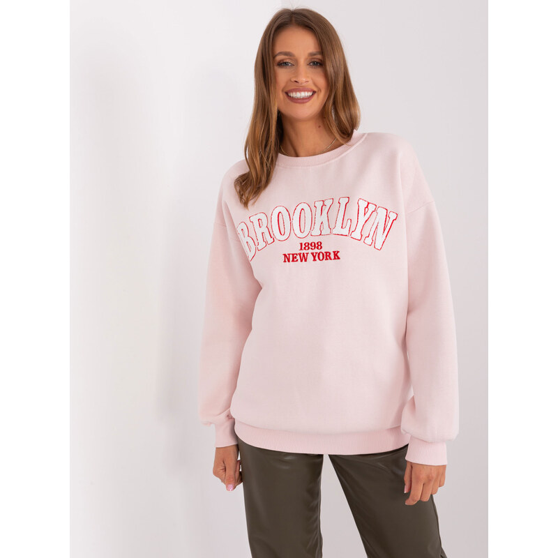 BASIC Svetloružová mikina s nápisom Brooklyn EM-BL-617-14.09-light 46560723