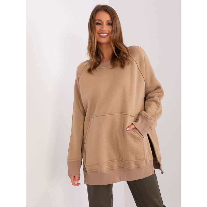BASIC Camel vyteplená oversize mikina bez kapucne EM-BL-664.98P-brown 46506446