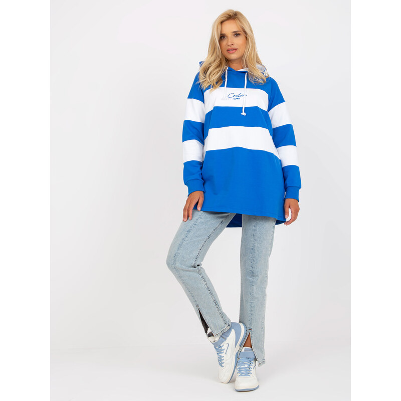 RUE PARIS Modro-biela pruhovaná mikina s kapucňou -RV-BL-8074.98-white 57950582