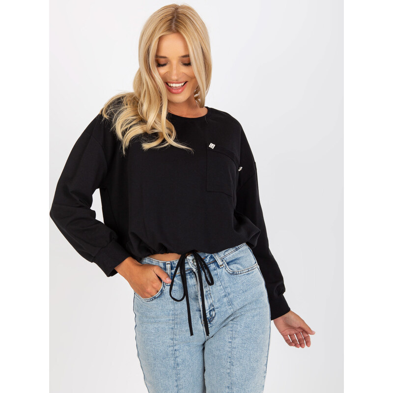 RUE PARIS Čierna mikina s viazaním v páse -RV-BL-8066.32P-black 57950578