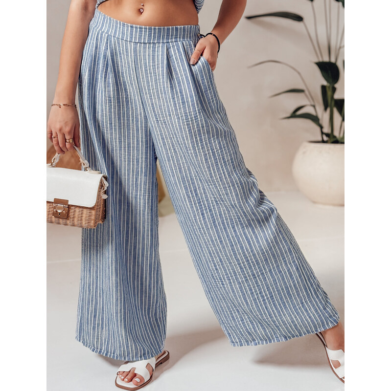 BASIC Svetlomodré dámske pruhované široké nohavice MODERES UY2696 63233164