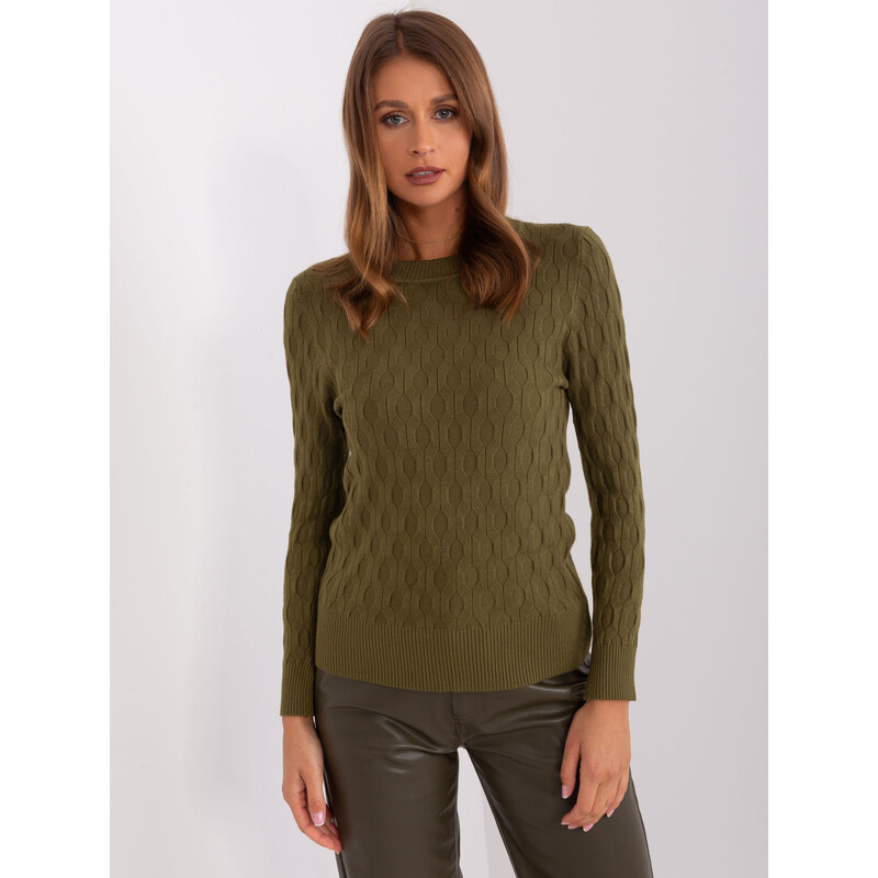 ITALY MODA Tmavý khaki sveter so vzormi -AT-SW-2324-2.68-khaki 57953515