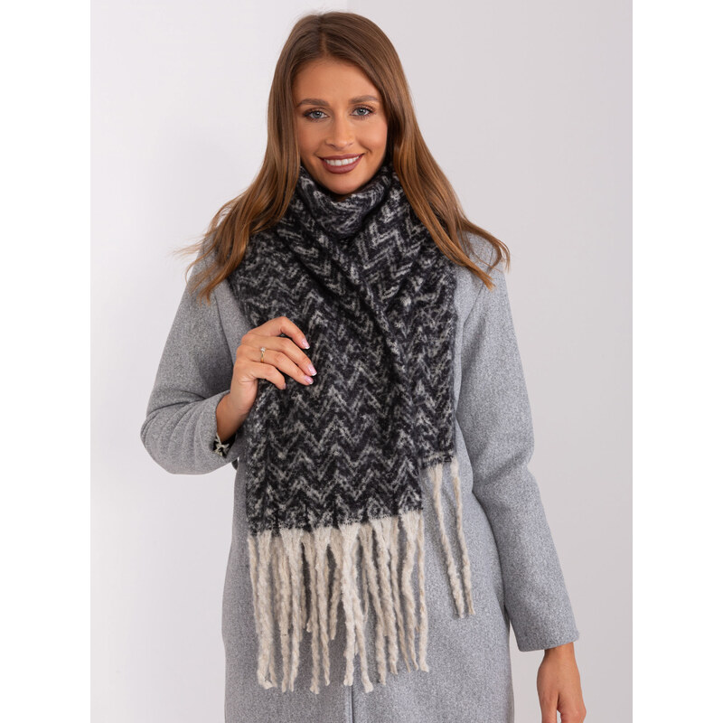 ITALY MODA Čierno-béžový vzorovaný šál so strapcami AT-SZ-23125.75 57953526