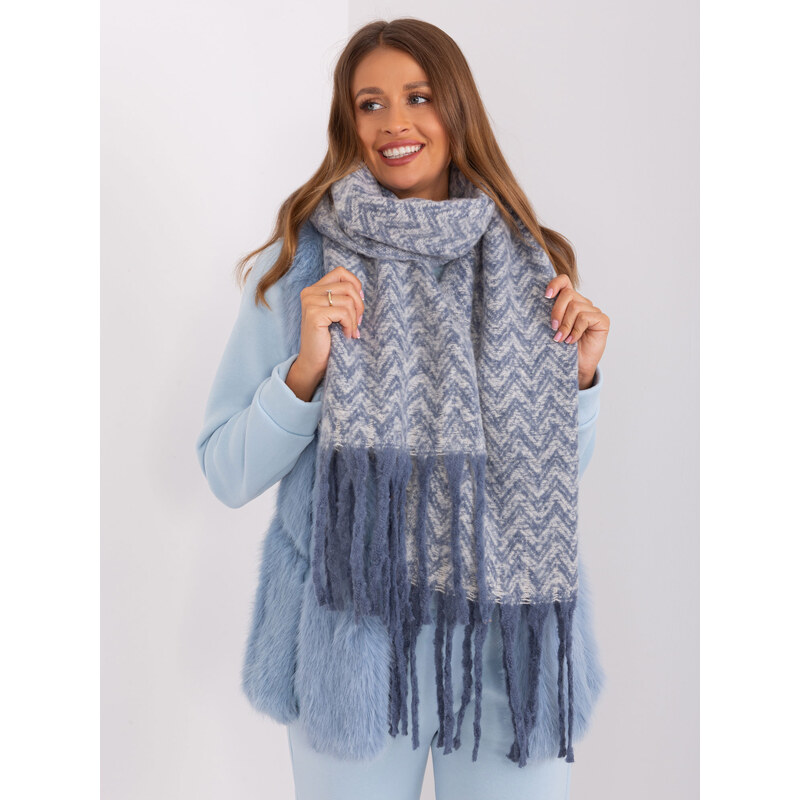 ITALY MODA Bielo-modrá vzorovaný šál so strapcami AT-SZ-23125.75-white 57953524