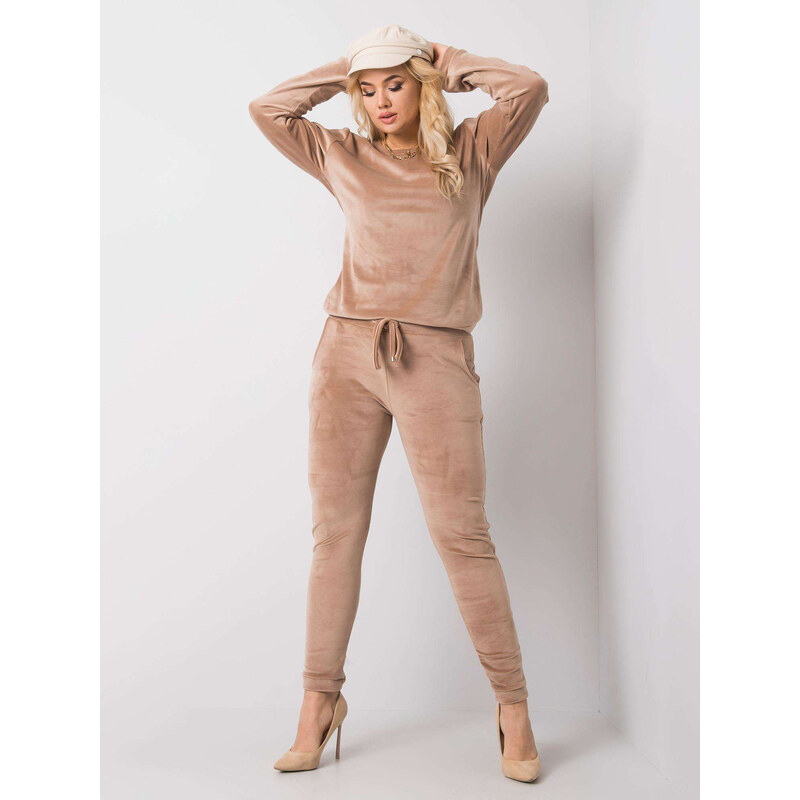 RELEVANCE Béžová velúrová tepláková súprava bez kapucne RV-KMPL-6085 57954096