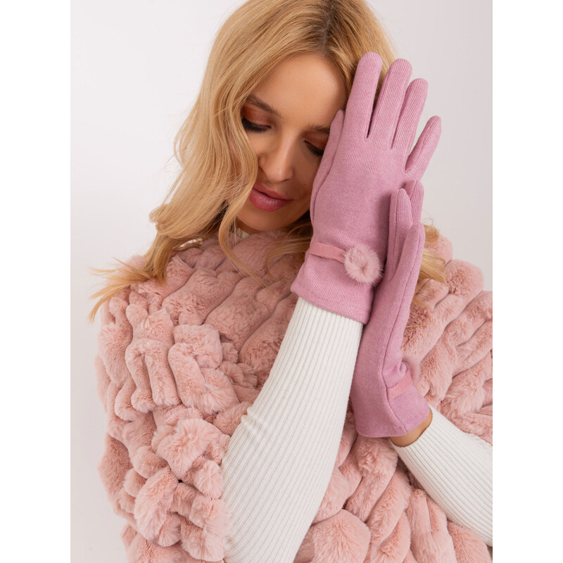 ITALY MODA Ružové zimné rukavice s ozdobou -AT-RK-23904.27-pink 57954332