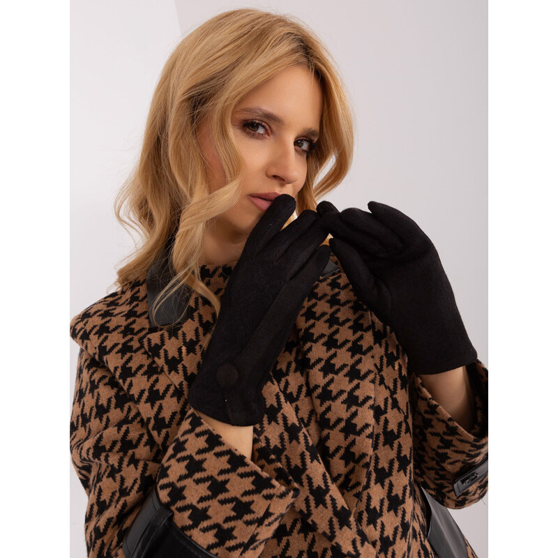 ITALY MODA Čierne rukavice s ozdobným gombíkom AT-RK-239501.10-black 57954316