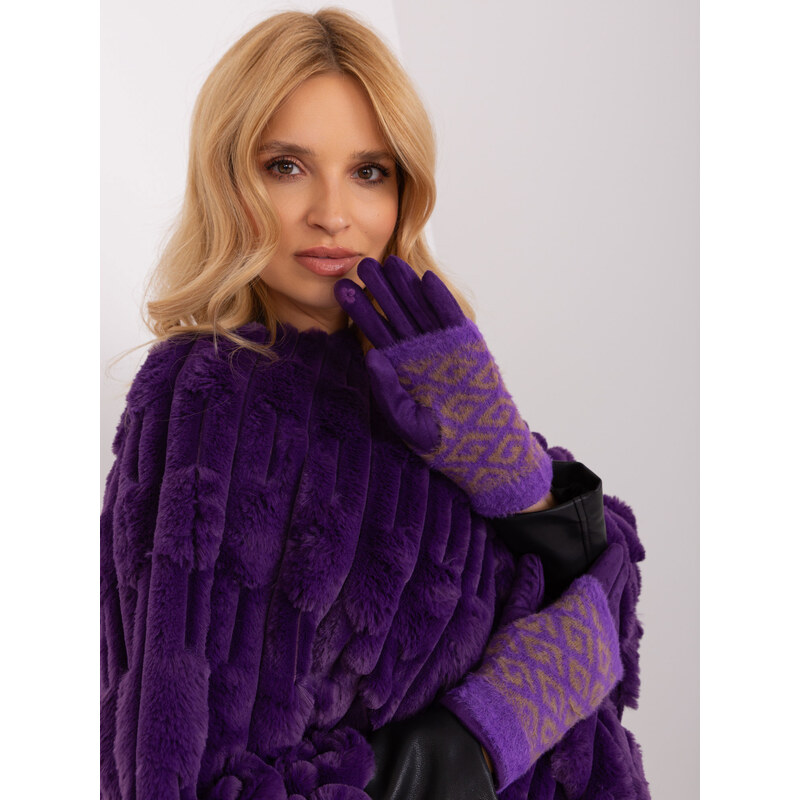 ITALY MODA Tmavofialové rukavice so vzorom -AT-RK-2310.91-dark purple 57954350