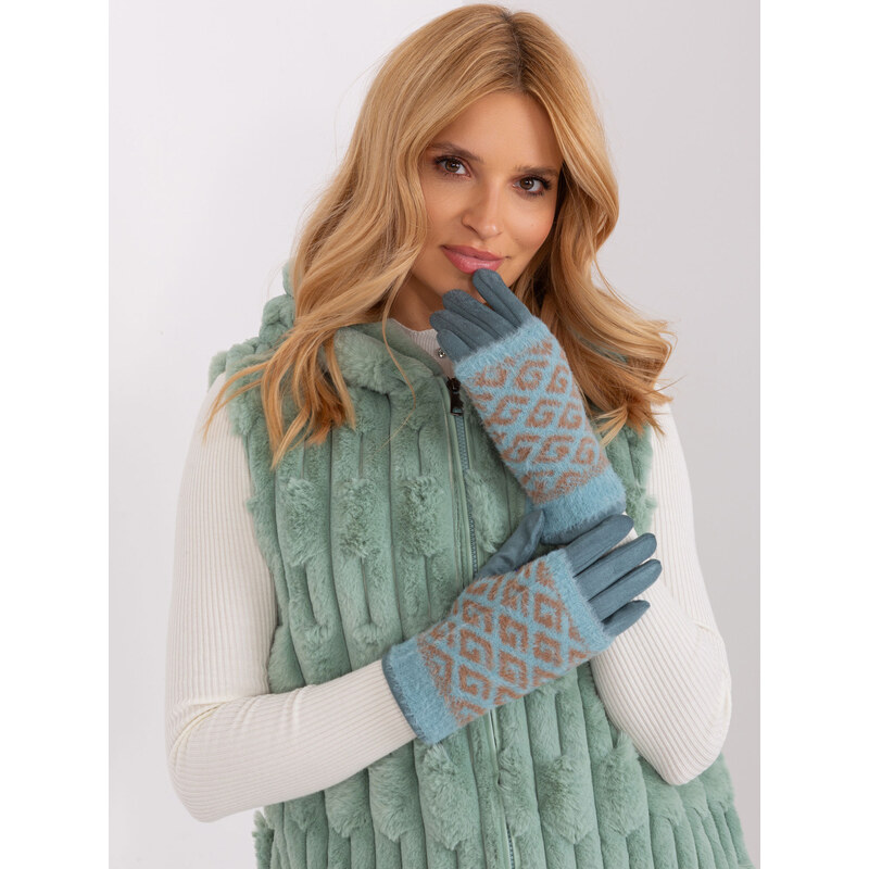 ITALY MODA Mintové rukavice so vzorom AT-RK-2310.93-mint 57954354