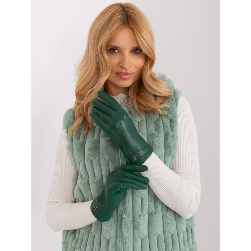 ITALY MODA Tmavozelené koženkové rukavice AT-RK-239801.11-dark green 57954364
